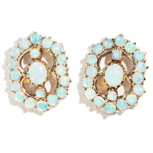 Emmeline Australian Opal Clip Earrings 9K Yellow Gold