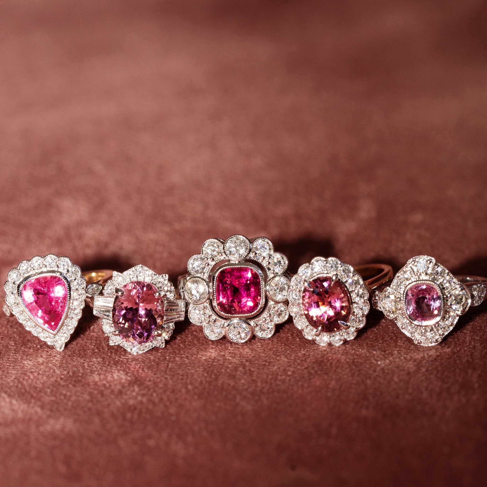 Erin 2.55ct Pink Tourmaline & Diamond Halo Ring 18ct Gold