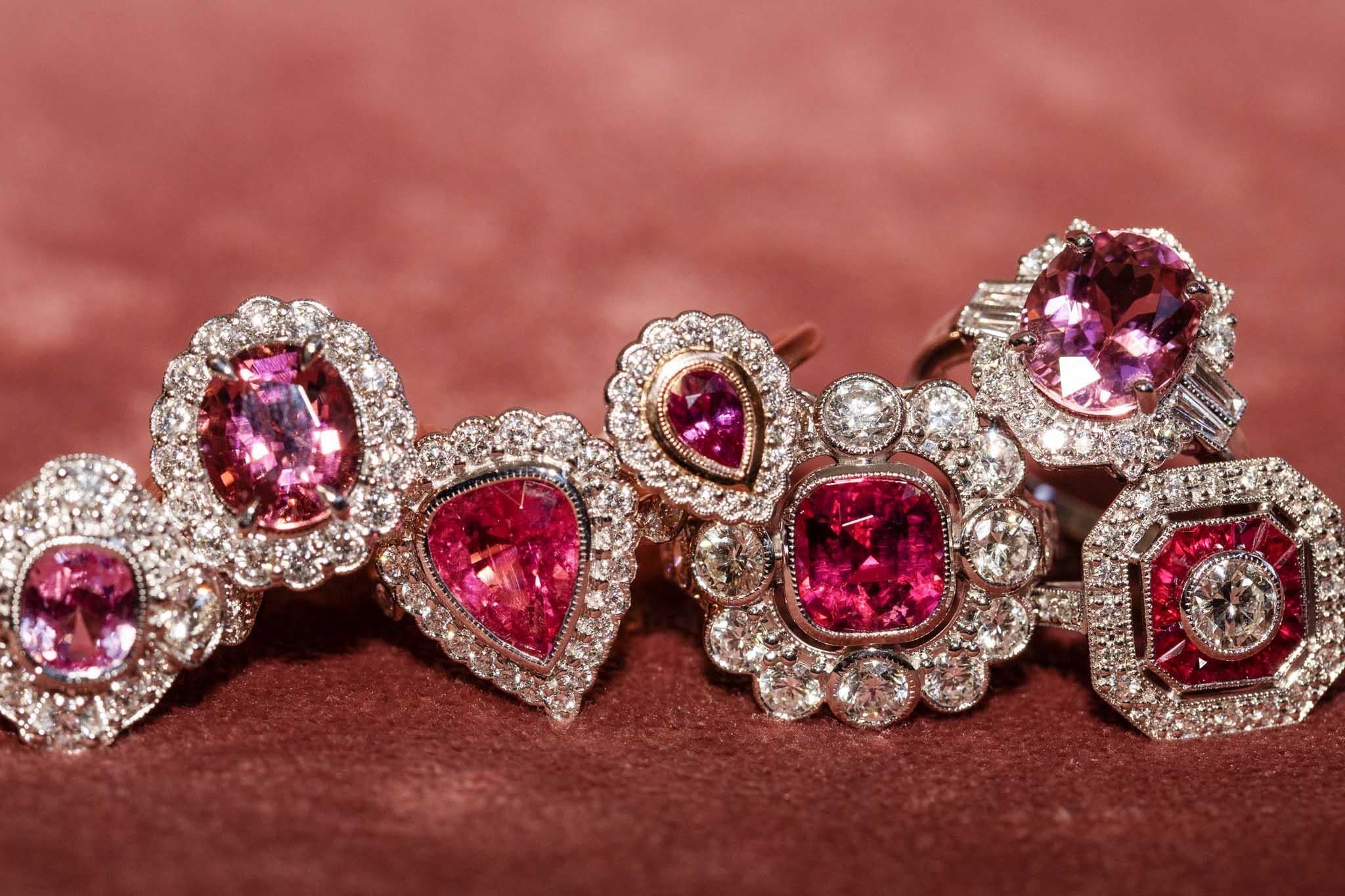 Erin 2.55ct Pink Tourmaline & Diamond Halo Ring 18ct Gold