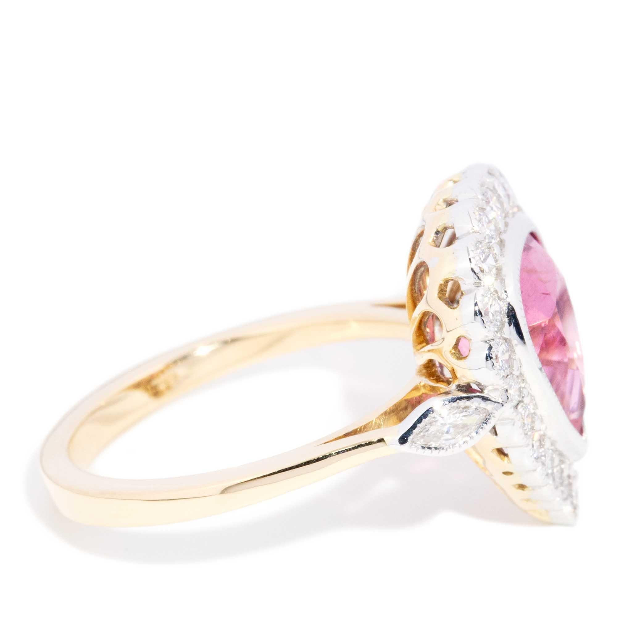 Erin 2.55ct Pink Tourmaline & Diamond Halo Ring 18ct Gold