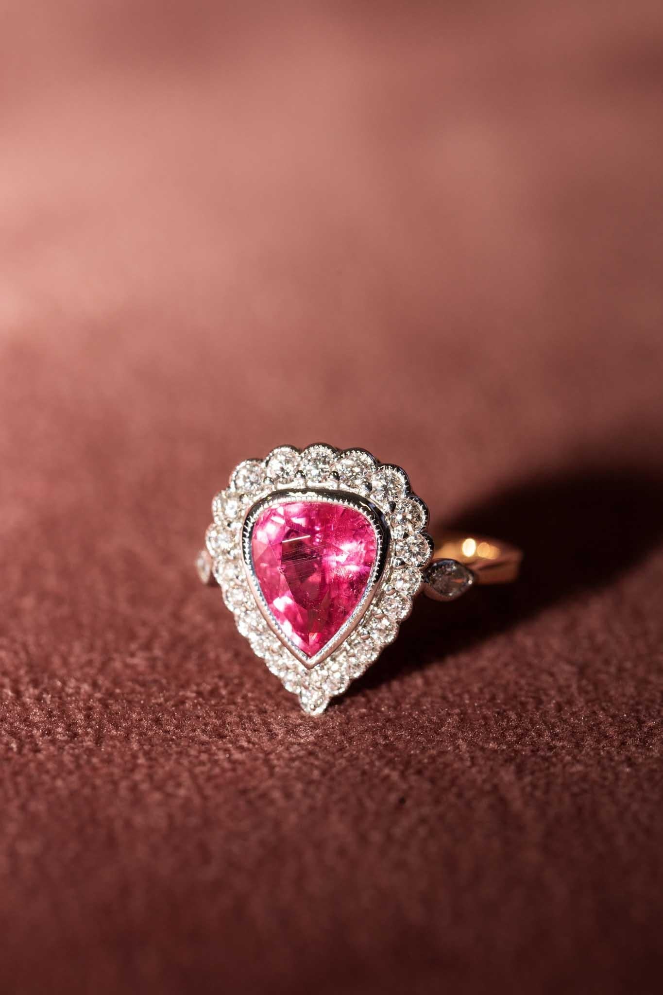 Erin 2.55ct Pink Tourmaline & Diamond Halo Ring 18ct Gold