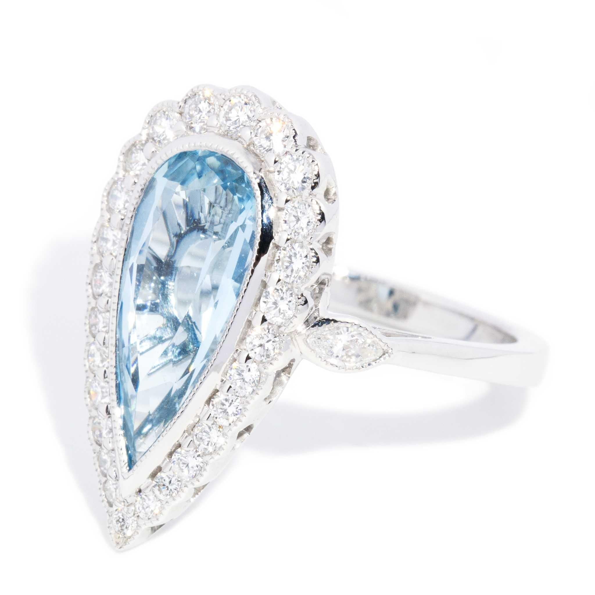 Erin 3.1 Carat Pear Cut Aquamarine & Diamond Halo Ring 18ct Gold