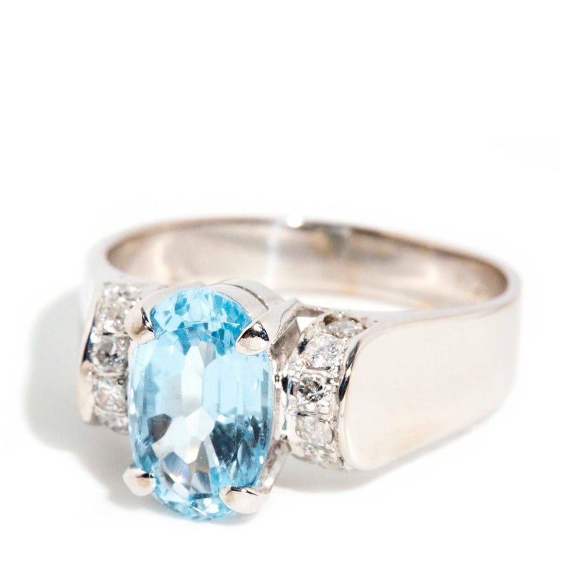 Esma Aquamarine Diamond Ring 14ct White Gold Rings Imperial Jewellery 