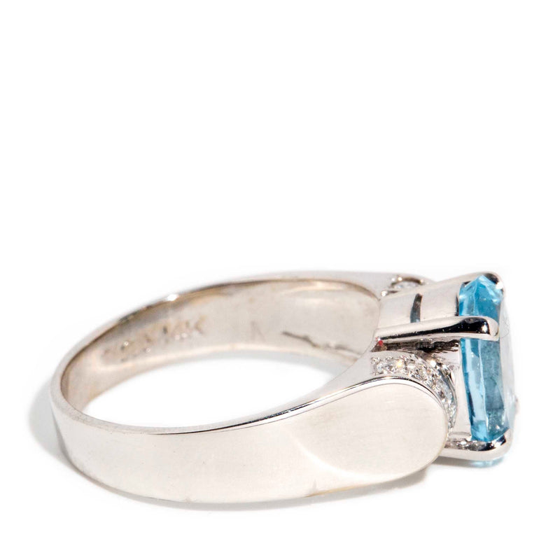 Esma Aquamarine Diamond Ring 14ct White Gold Rings Imperial Jewellery 