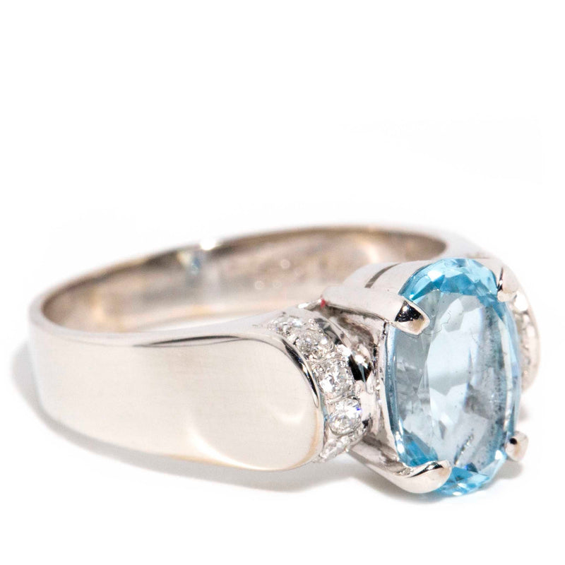 Esma Aquamarine Diamond Ring 14ct White Gold Rings Imperial Jewellery 