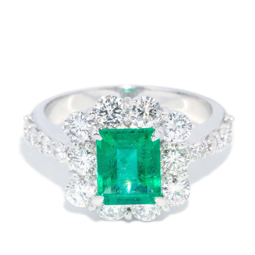 Esperanza Emerald & Diamond Platinum Cluster Ring