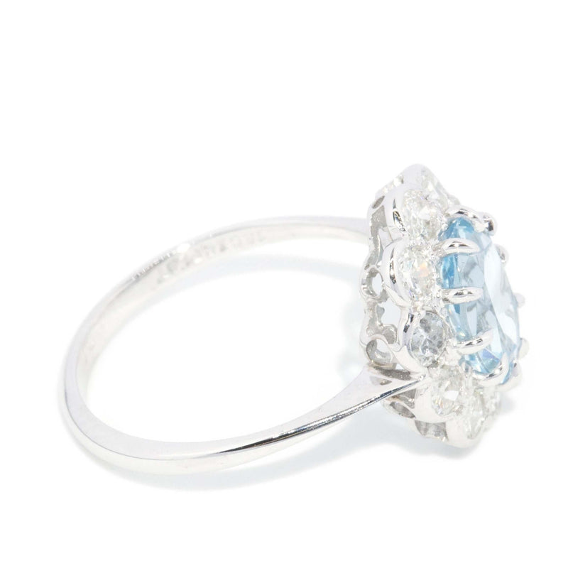 Vintage Circa 1950s Aquamarine Diamond Ring 18 Carat White Gold