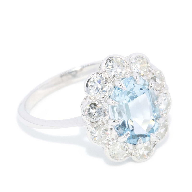 Vintage Circa 1950s Aquamarine Diamond Ring 18 Carat White Gold