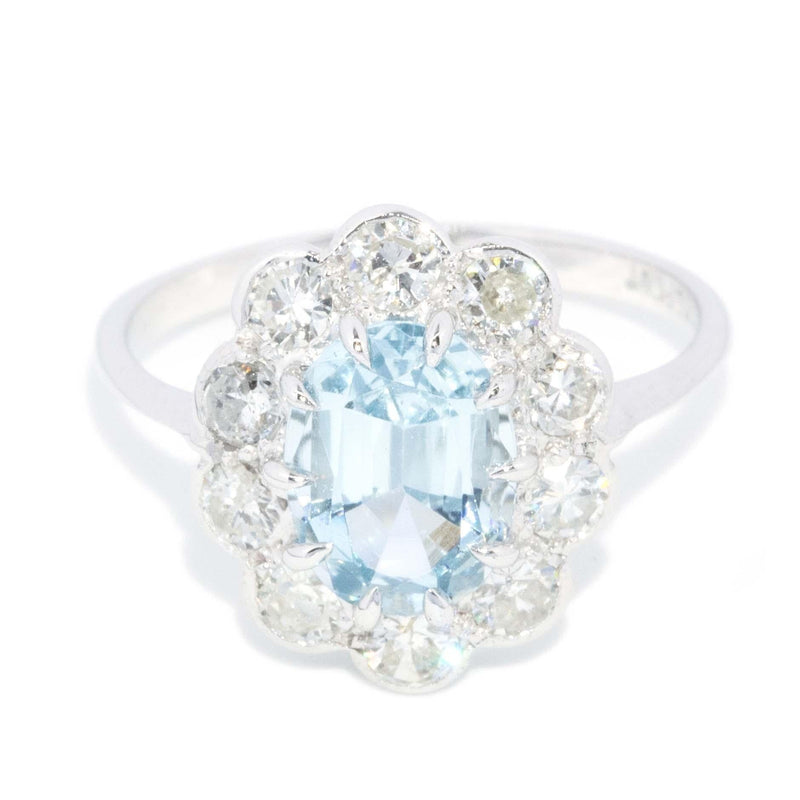 Vintage Circa 1950s Aquamarine Diamond Ring 18 Carat White Gold