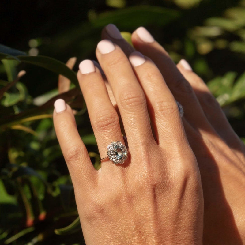 Vintage Circa 1950s Aquamarine Diamond Ring 18 Carat White Gold