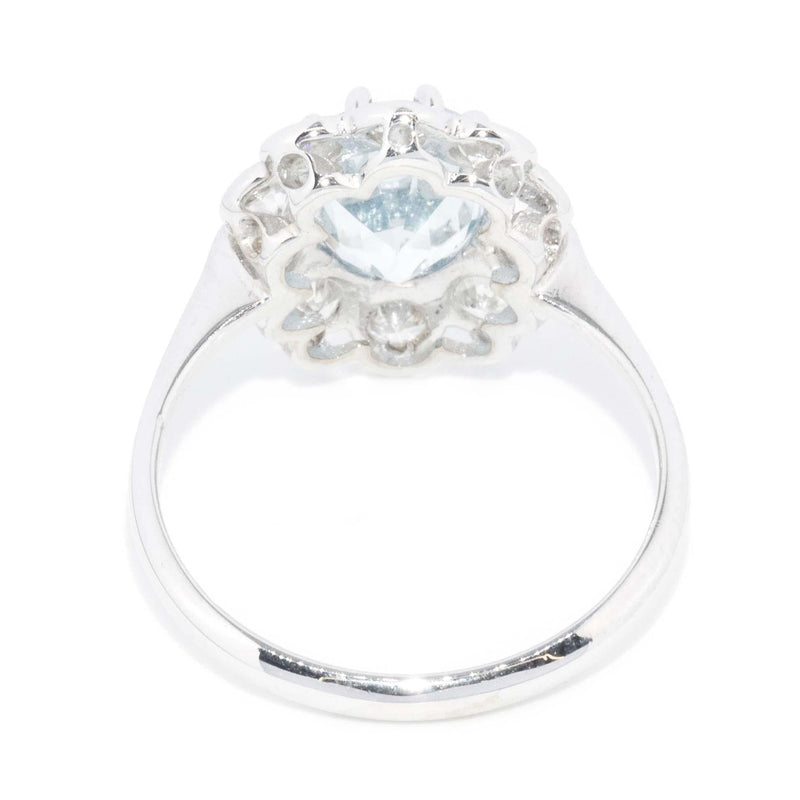 Vintage Circa 1950s Aquamarine Diamond Ring 18 Carat White Gold