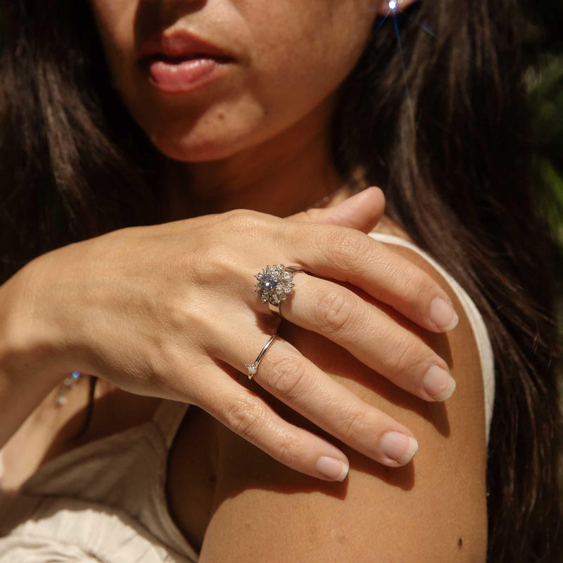Vintage Circa 1950s Aquamarine Diamond Ring 18 Carat White Gold