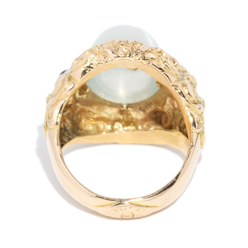 Vintage Circa 1980s Cats Eye Moonstone & Sapphire Ring 18 Carat Gold