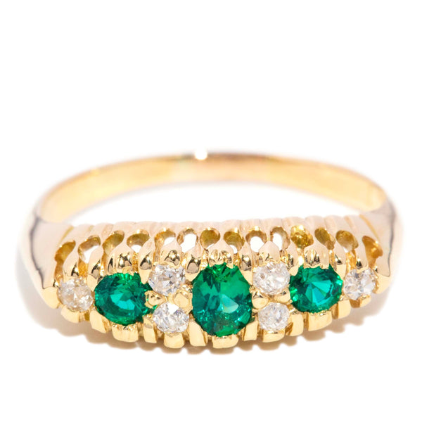 Ester Emerald & Diamond London Bridge 18K Yellow Gold Rings Imperial Jewellery 