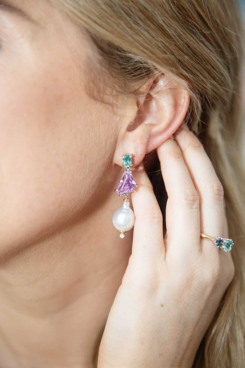 "Eternal Bliss" Kunzite Apatite South Sea Pearl & Diamond Earrings Rings Imperial Jewellery 