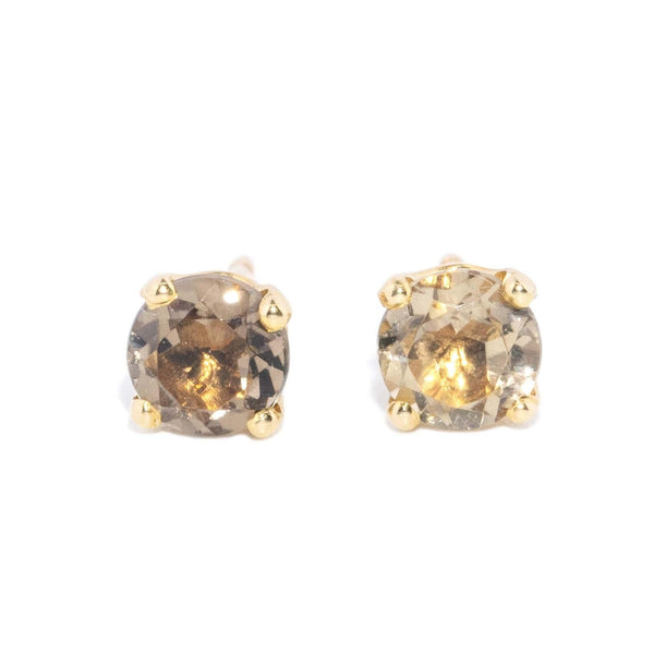 Vintage Circa 1980s Smokey Quartz Studs 9 Carat Yellow Gold