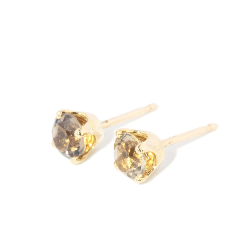 Vintage Circa 1980s Smokey Quartz Studs 9 Carat Yellow Gold