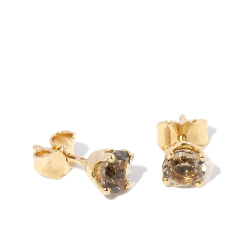 Vintage Circa 1980s Smokey Quartz Studs 9 Carat Yellow Gold