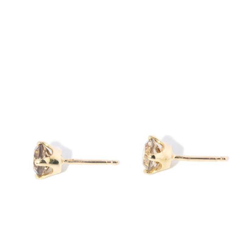 Vintage Circa 1980s Smokey Quartz Studs 9 Carat Yellow Gold