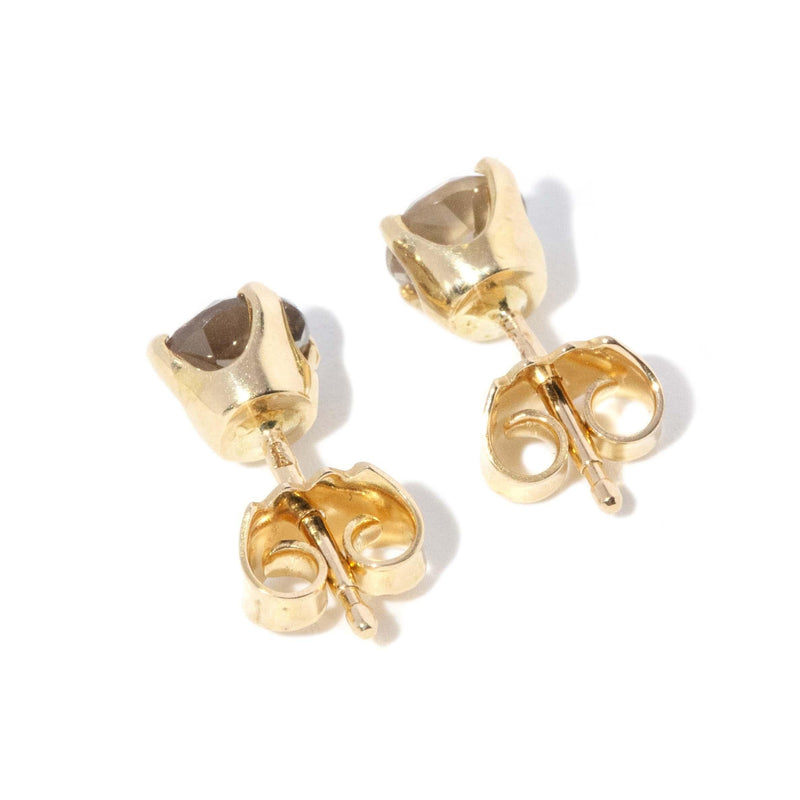 Vintage Circa 1980s Smokey Quartz Studs 9 Carat Yellow Gold