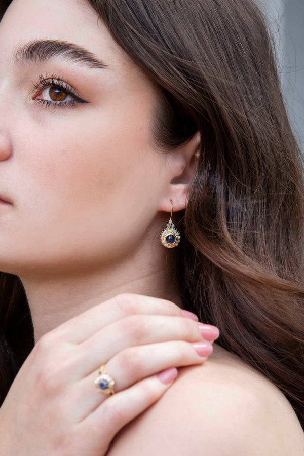 Etta Sapphire Cabochon & Opal Drop 9ct Gold Earrings* DRAFT Earrings Imperial Jewellery 