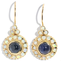 Etta Sapphire Cabochon & Opal Drop 9ct Gold Earrings Earrings Imperial Jewellery 