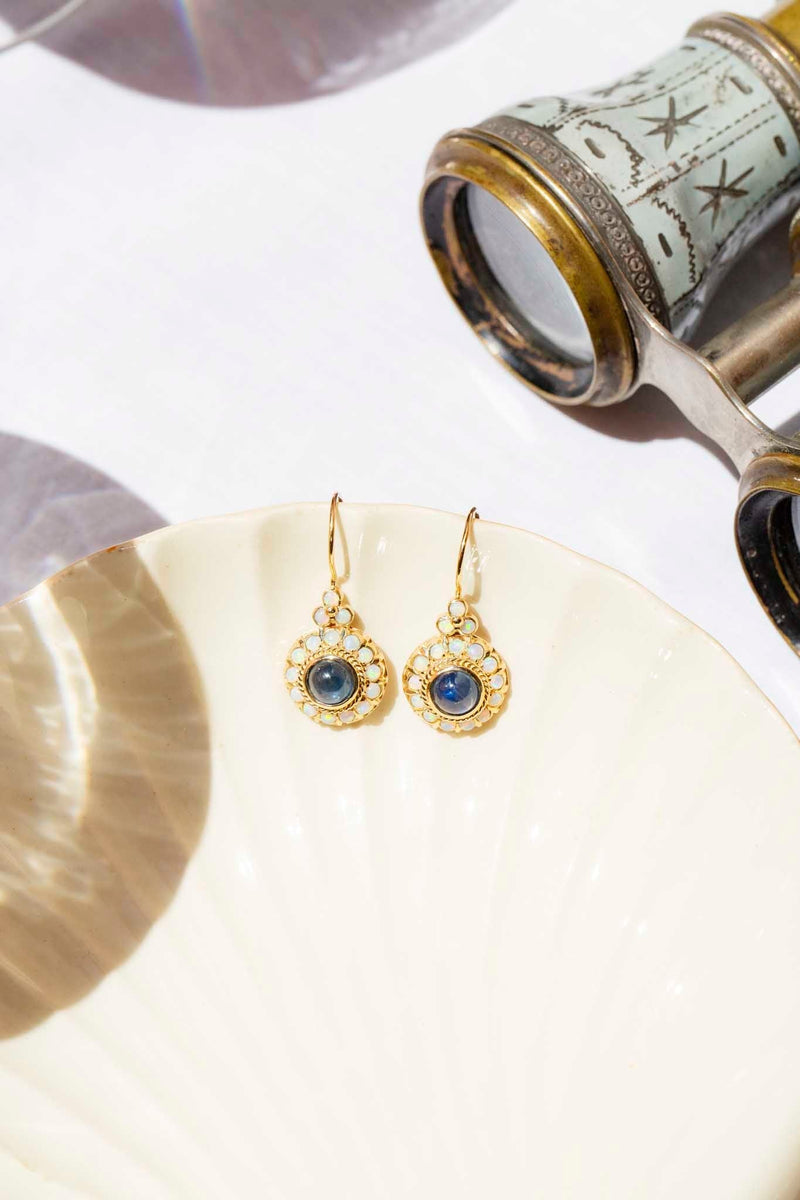 Etta Sapphire Cabochon & Opal Drop 9ct Gold Earrings Earrings Imperial Jewellery 