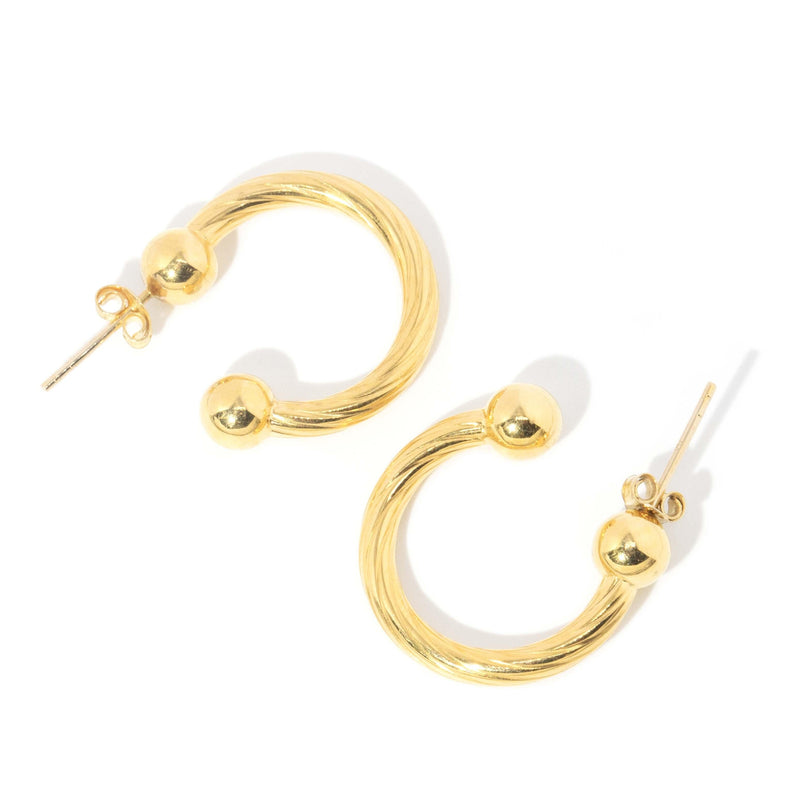Vintage Circa 1980s Textured Three Quarter Hoop Studs 18 Carat Gold