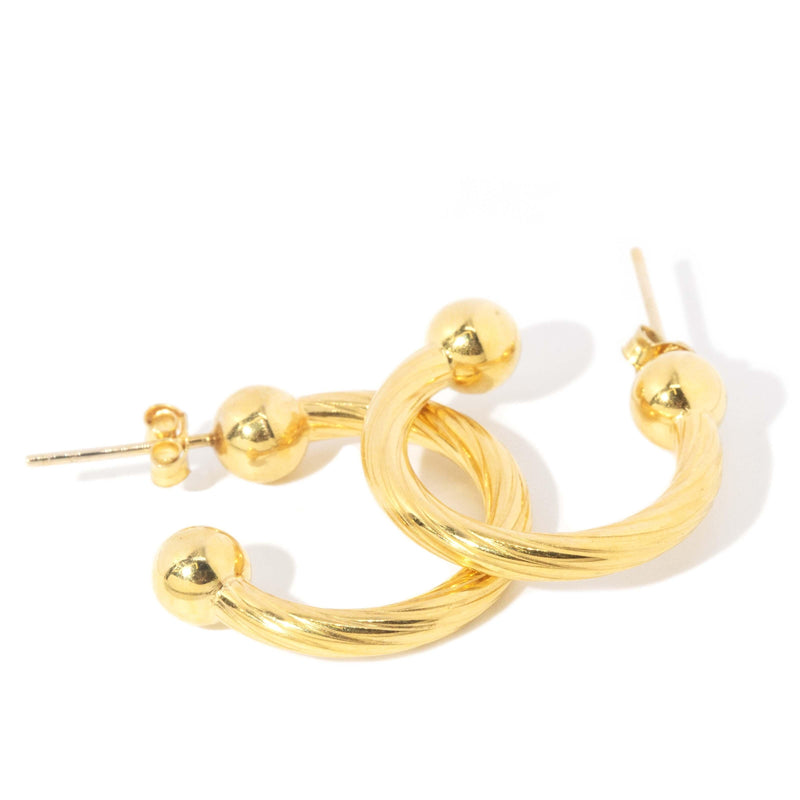 Vintage Circa 1980s Textured Three Quarter Hoop Studs 18 Carat Gold