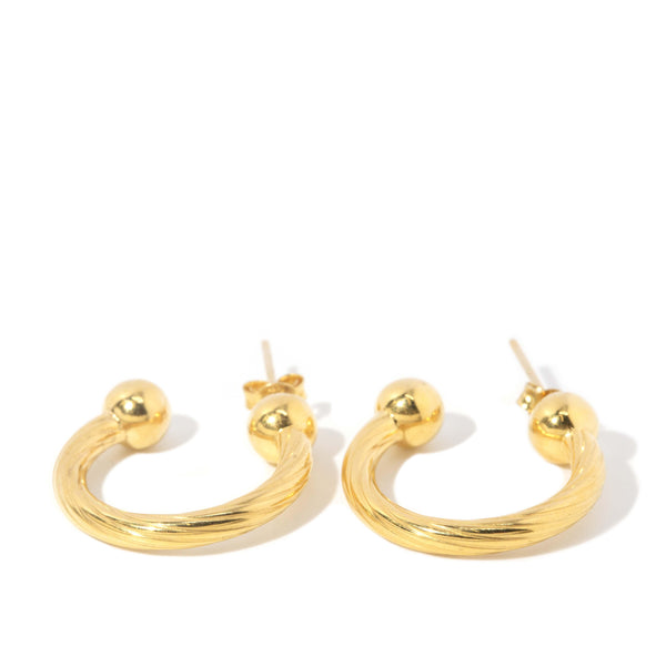 Vintage Circa 1980s Textured Three Quarter Hoop Studs 18 Carat Gold