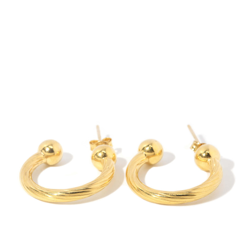 Vintage Circa 1980s Textured Three Quarter Hoop Studs 18 Carat Gold