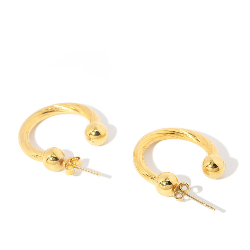 Vintage Circa 1980s Textured Three Quarter Hoop Studs 18 Carat Gold