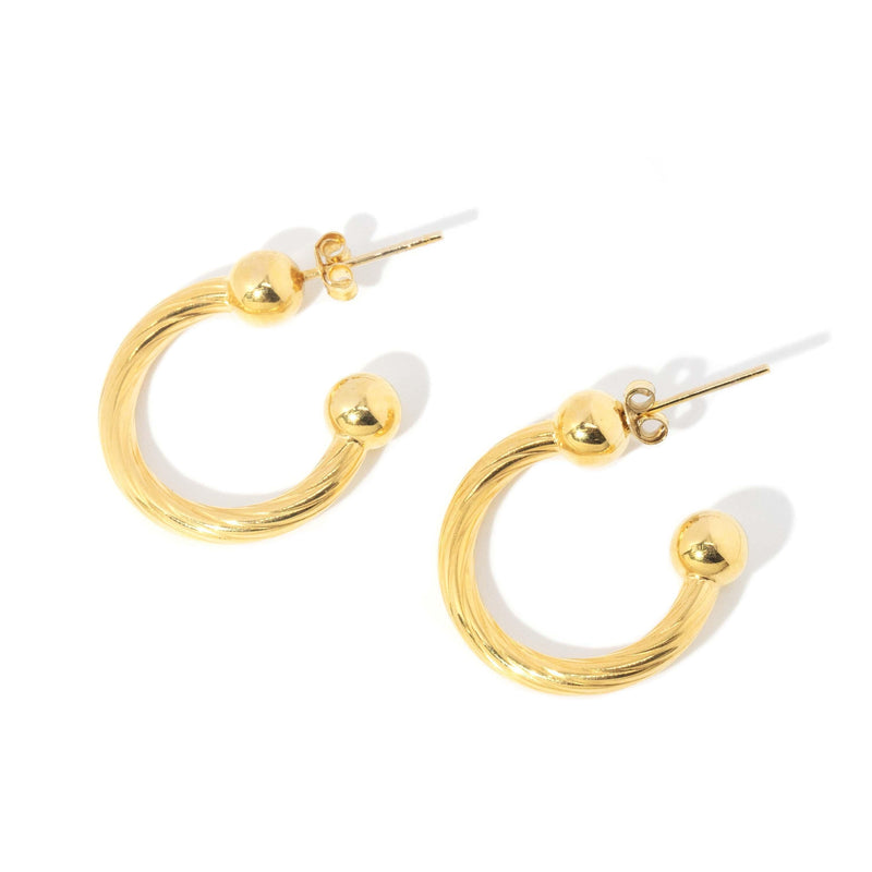 Vintage Circa 1980s Textured Three Quarter Hoop Studs 18 Carat Gold