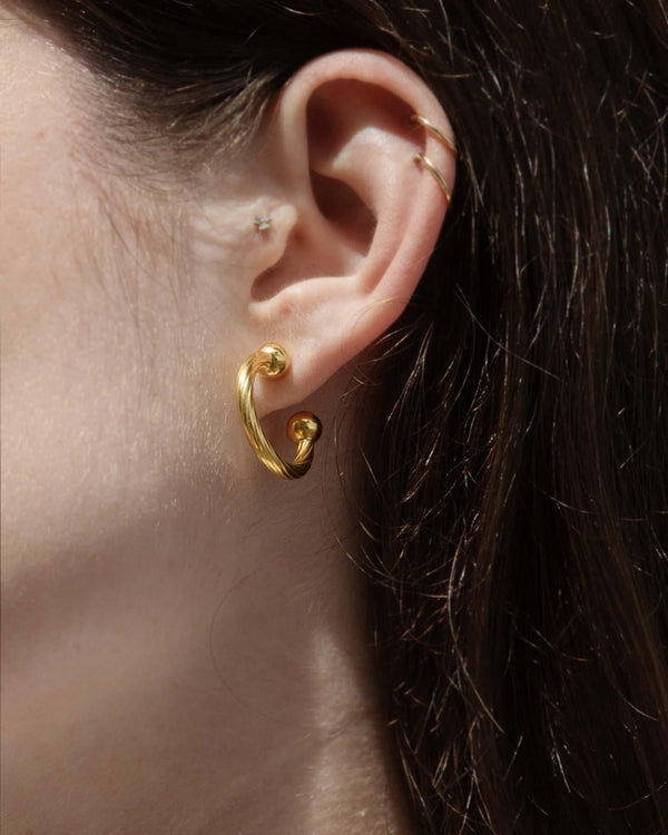 Vintage Circa 1980s Textured Three Quarter Hoop Studs 18 Carat Gold