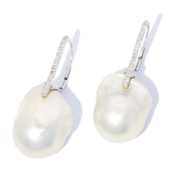 Eunice Baroque Pearl & Diamond Earrings 9ct White Gold Earrings Imperial Jewellery 