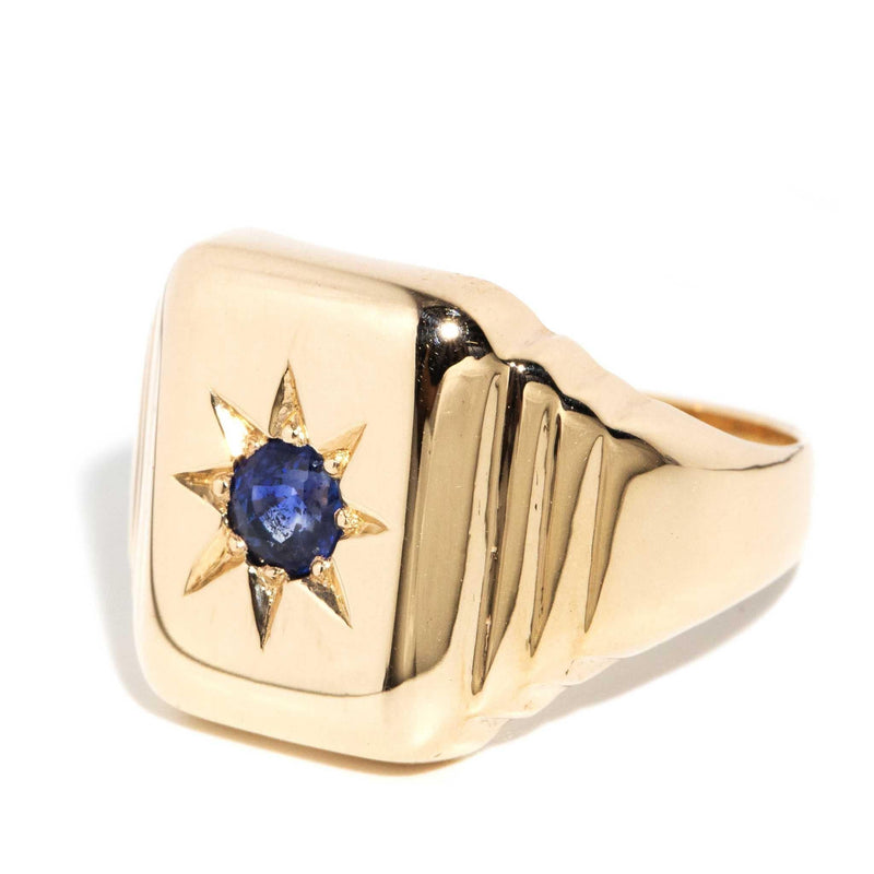 Evander 1970s Blue Sapphire Signet Ring 9ct Gold
