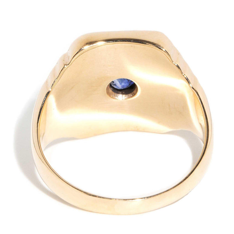 Evander 1970s Blue Sapphire Signet Ring 9ct Gold