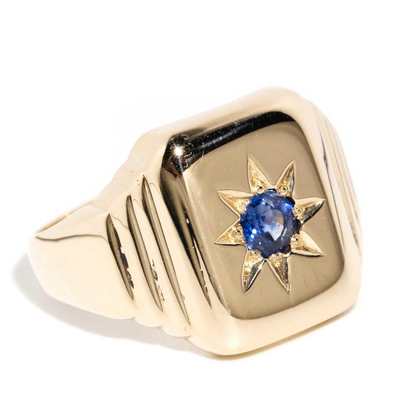 Evander 1970s Blue Sapphire Signet Ring 9ct Gold