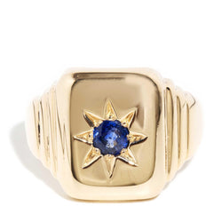 Evander 1970s Blue Sapphire Signet Ring 9ct Gold