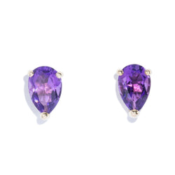 Vintage Circa 1990s Pear Cut Amethyst Studs 9 Carat Gold