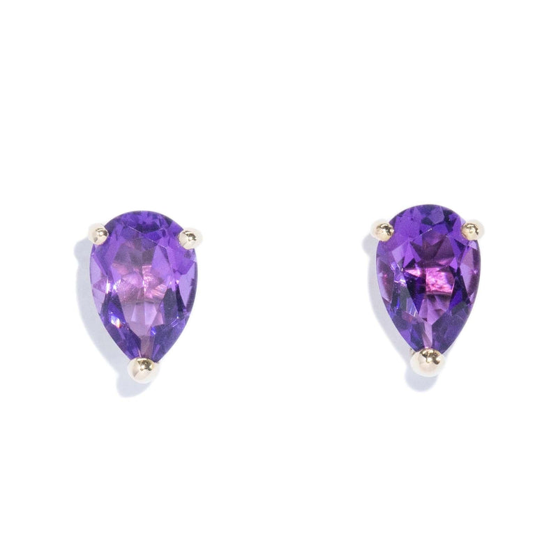Vintage Circa 1990s Pear Cut Amethyst Studs 9 Carat Gold