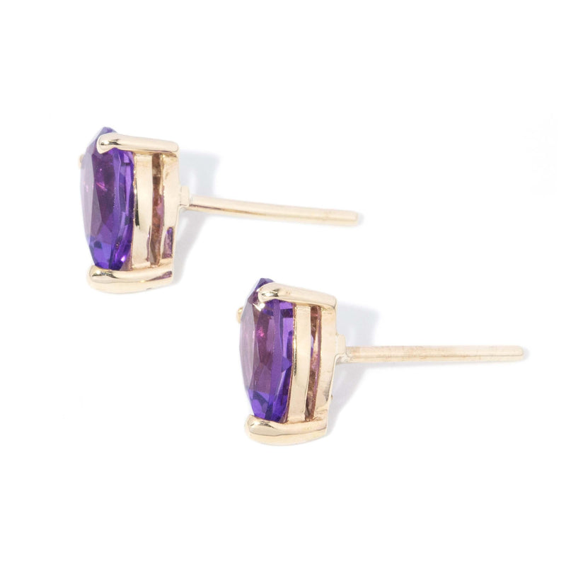 Vintage Circa 1990s Pear Cut Amethyst Studs 9 Carat Gold