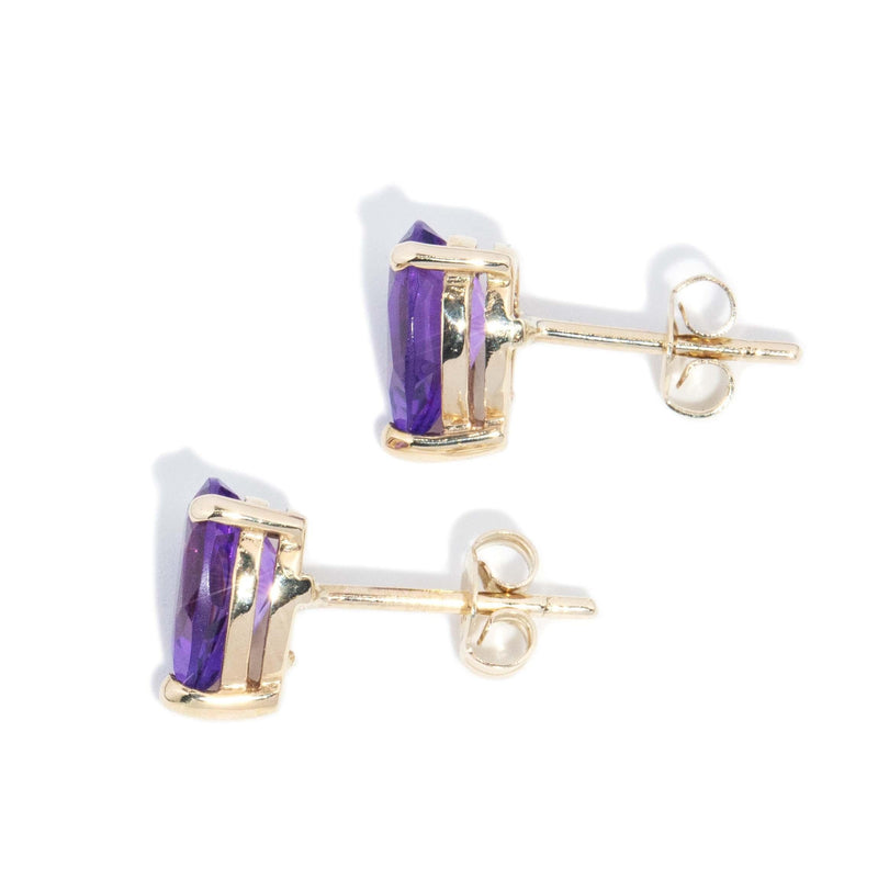 Vintage Circa 1990s Pear Cut Amethyst Studs 9 Carat Gold