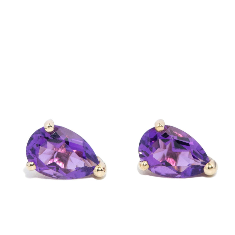 Vintage Circa 1990s Pear Cut Amethyst Studs 9 Carat Gold