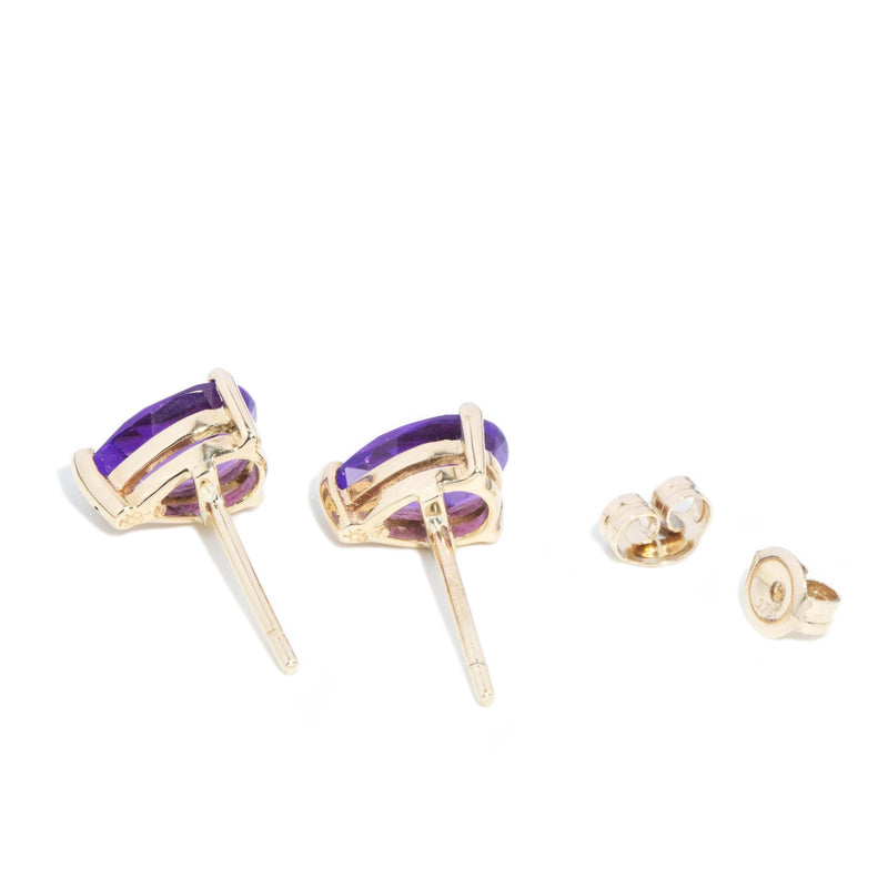Vintage Circa 1990s Pear Cut Amethyst Studs 9 Carat Gold