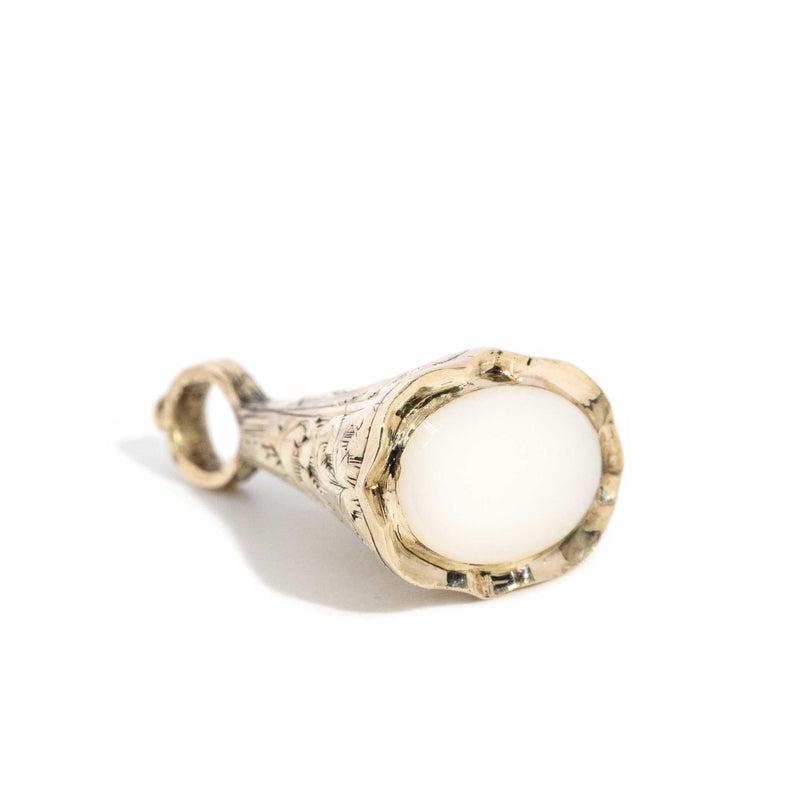 Evelyn Antique 1900s White Agate Drop Pendant 10ct Gold