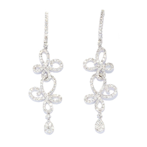 Everdora Diamond Floral Vine Drop Earrings 18K White Gold