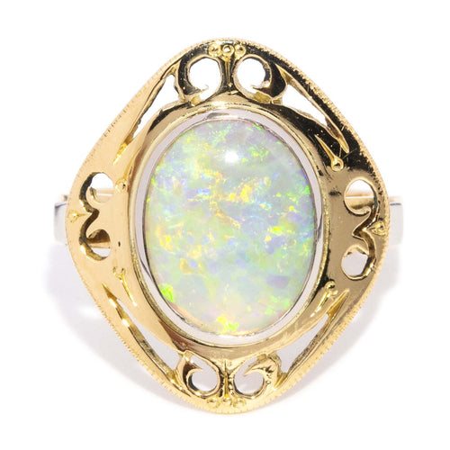 Everly Oval Solid Opal Openwork Ring 18K Yellow Gold