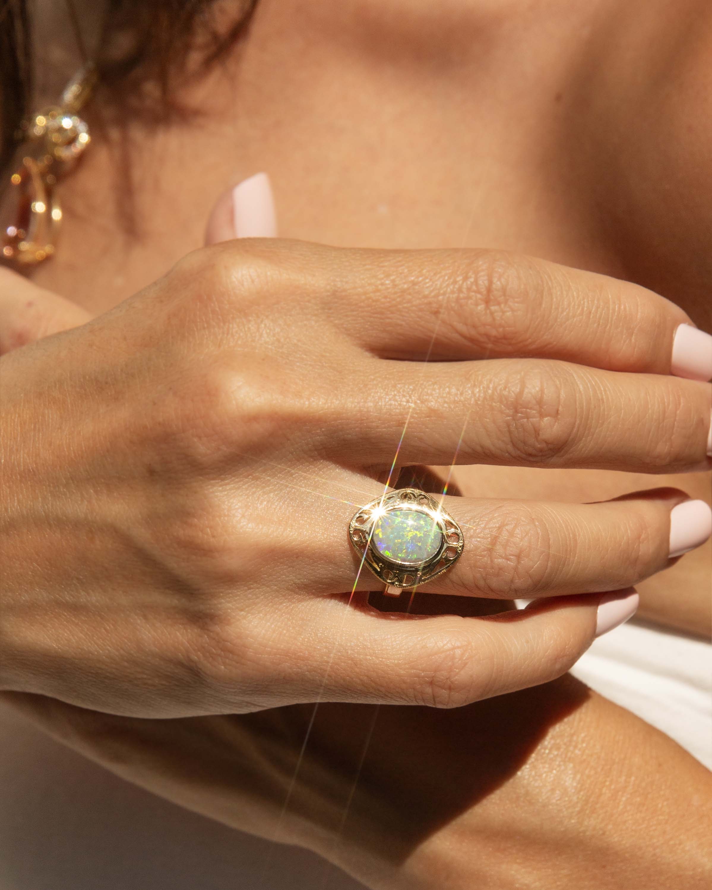 Everly Oval Opal Openwork Ring 18ct Gold Rings Imperial Jewellery 