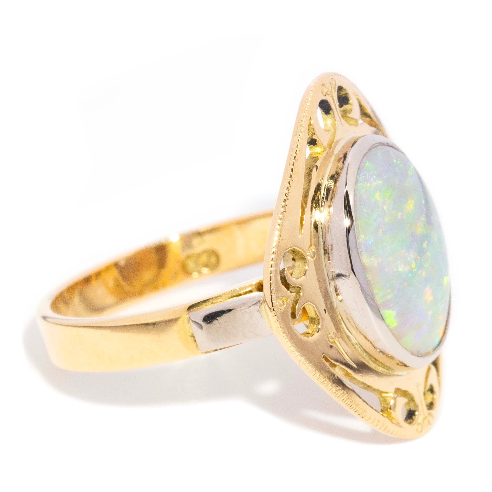 Everly Oval Opal Openwork Ring 18ct Gold Rings Imperial Jewellery 